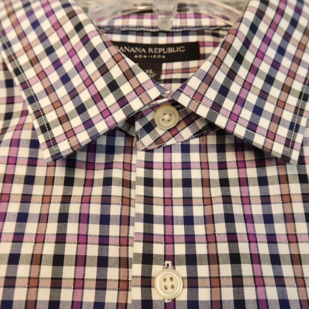 Banana Republic Shirt Men's Size XL Regular Fit Non-Iron Long Sleeve Muli Plaid